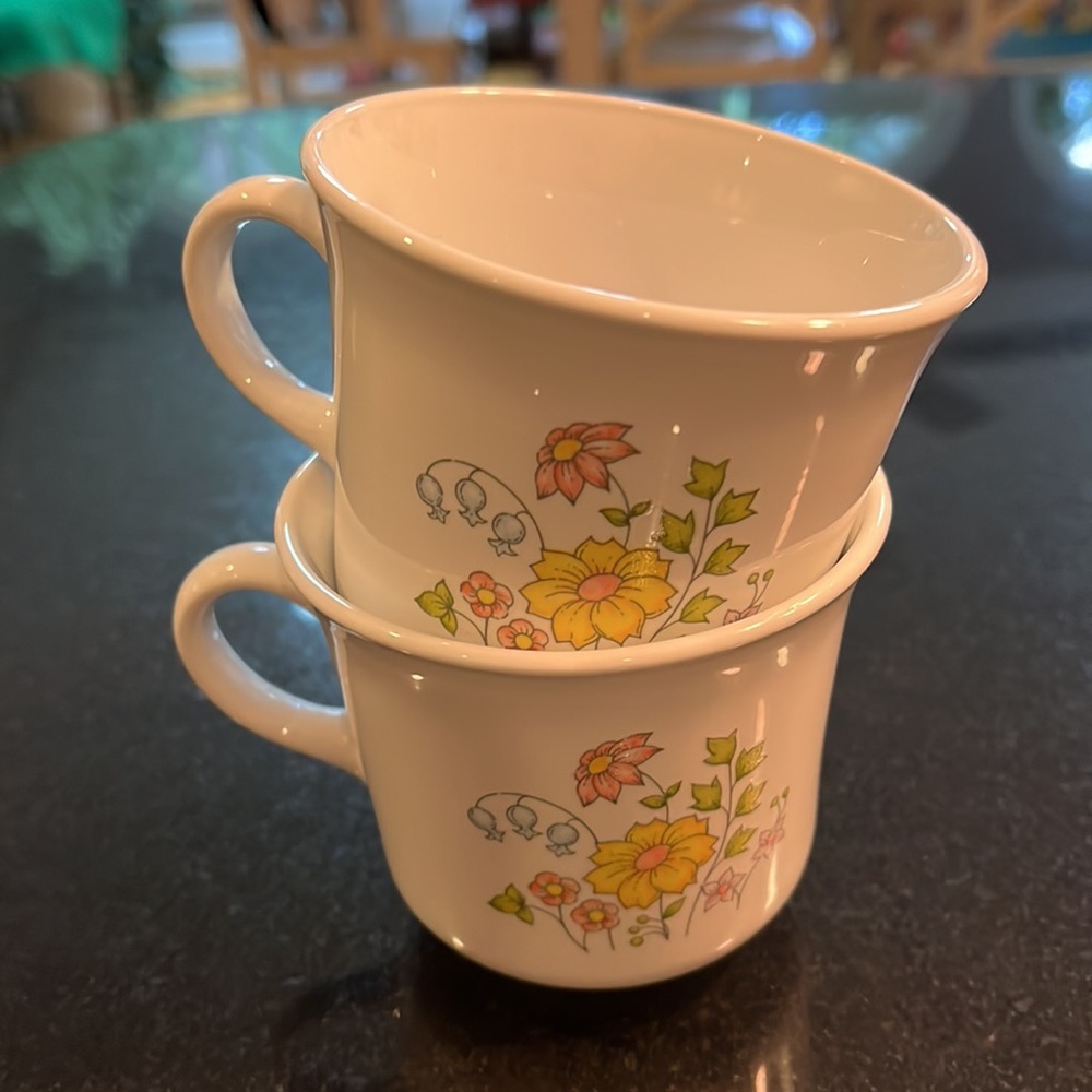 Flat Cup Meadow Pattern (Corelle) by CORNING.  Set of 2